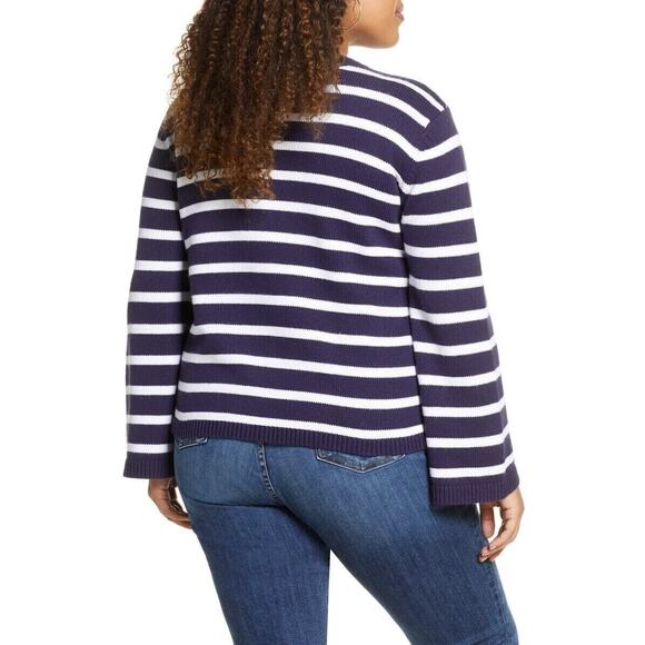 Halogen X Atlantic-Pacific Crew Sweater Sz Large Navy/White Cathy Stripes NWT - Picture 4 of 8